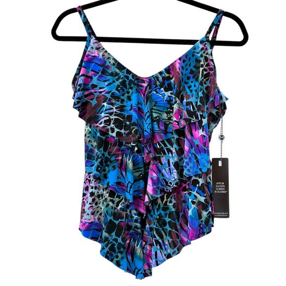 NWT! Magicsuit by Miraclesuit Blue Rita Tiered Tankini Top - Size 8 - Picture 6 of 9
